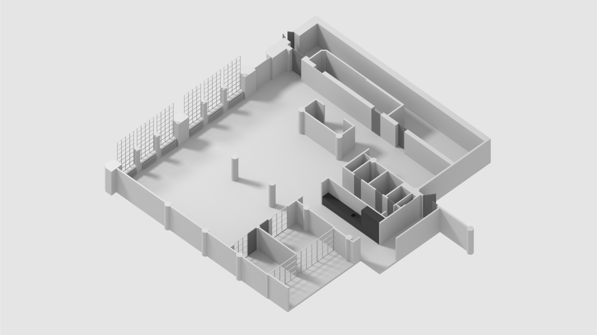 Isometrisk 3D-planritning över lokalen på Nackagatan 6